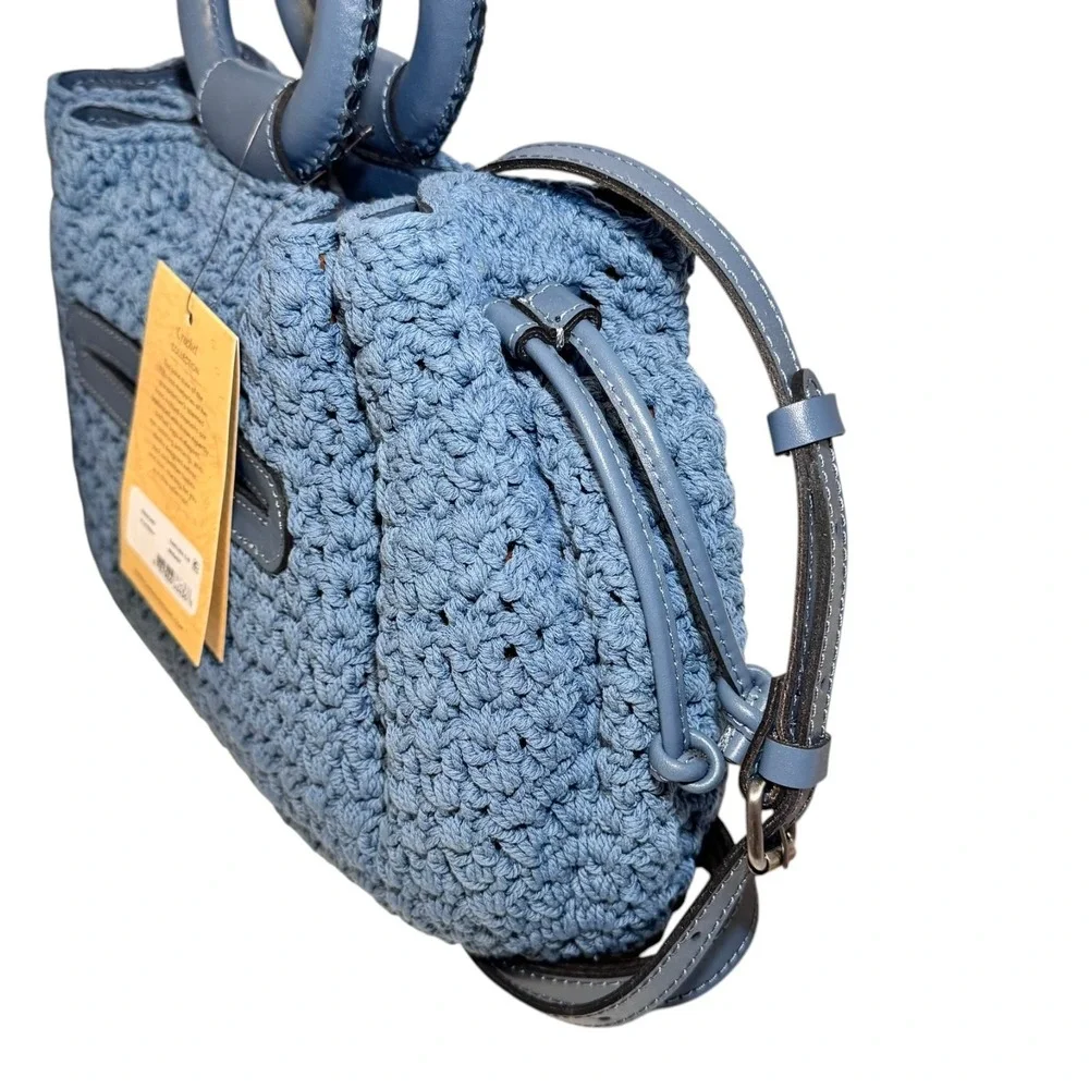 Patricia Nash Carlina Blue Floral Crochet Satchel Bag Handle Crossbody‎ NWT